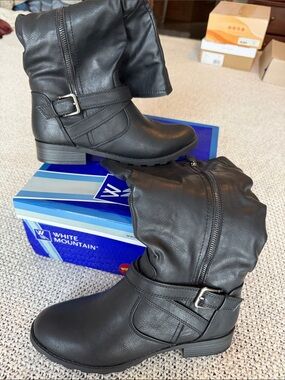 White Mountain Black Slouchy Mid-Calf Buckle Boots